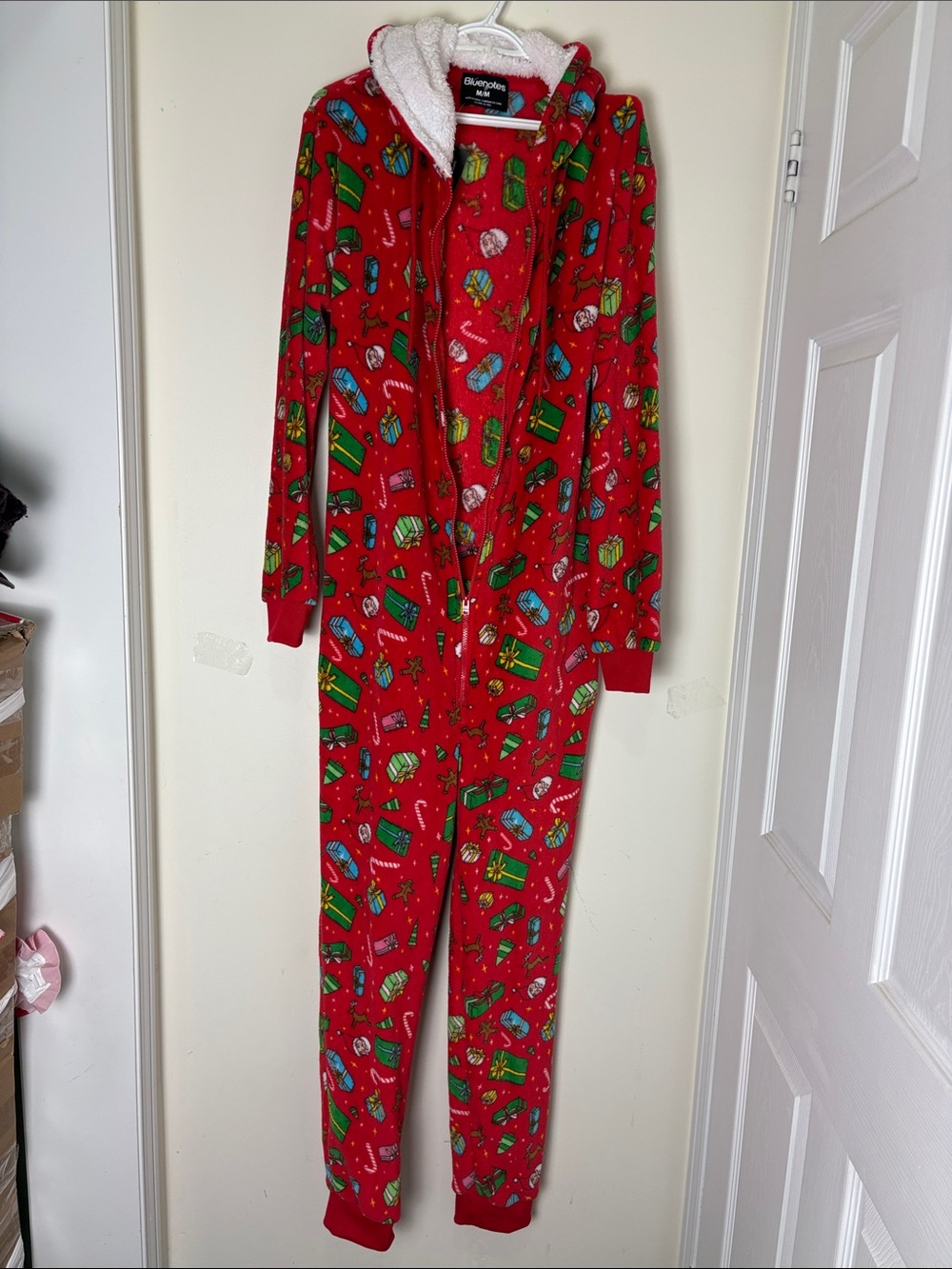Christmas Gift Print Red Hooded Soft Breathable Holiday One-Piece Romper